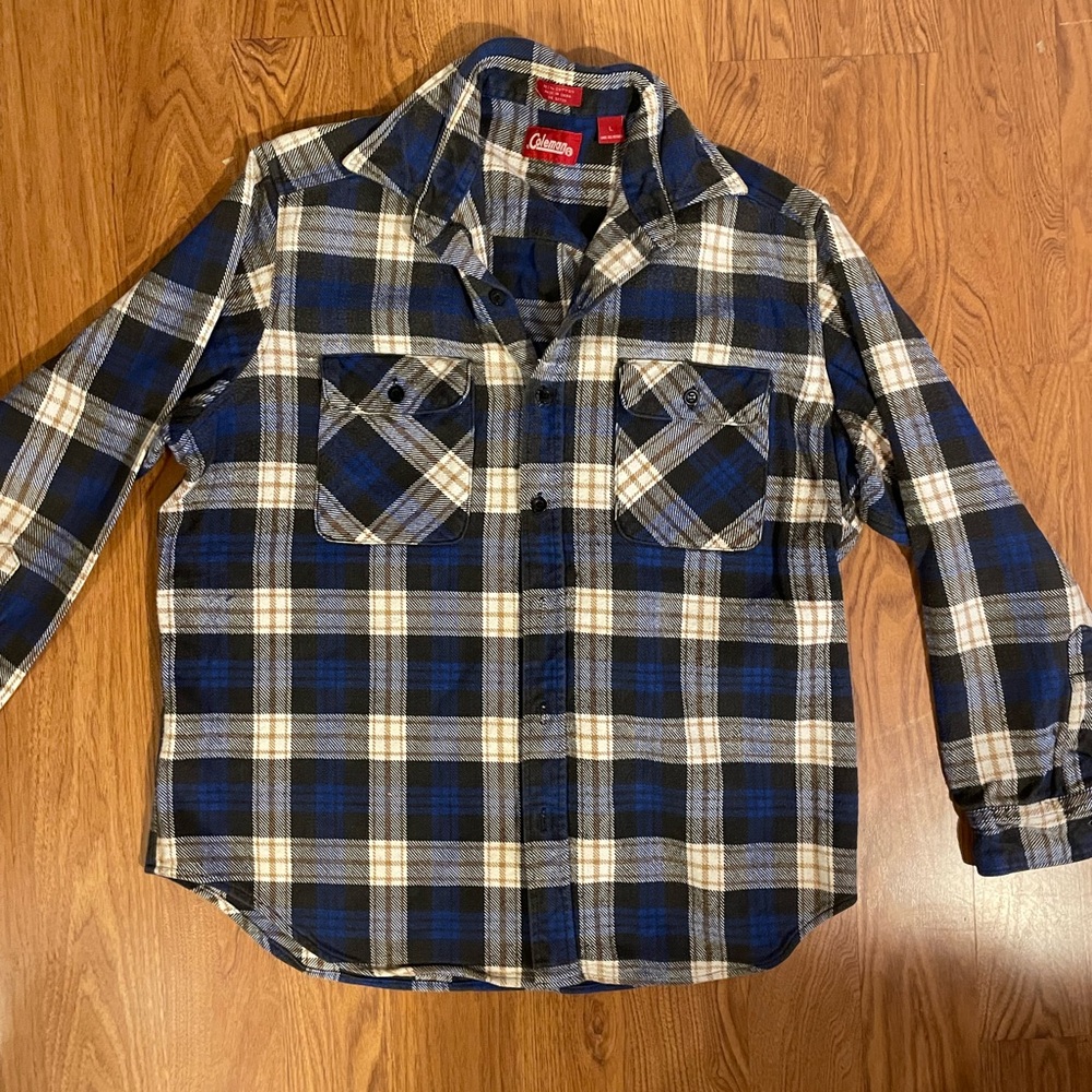 Coleman Flannel Shirt Large Blue Plaid